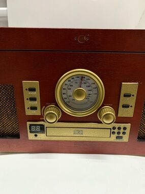 Vintage-Style Portable Audio System in Dark Cherry with Gold Trim